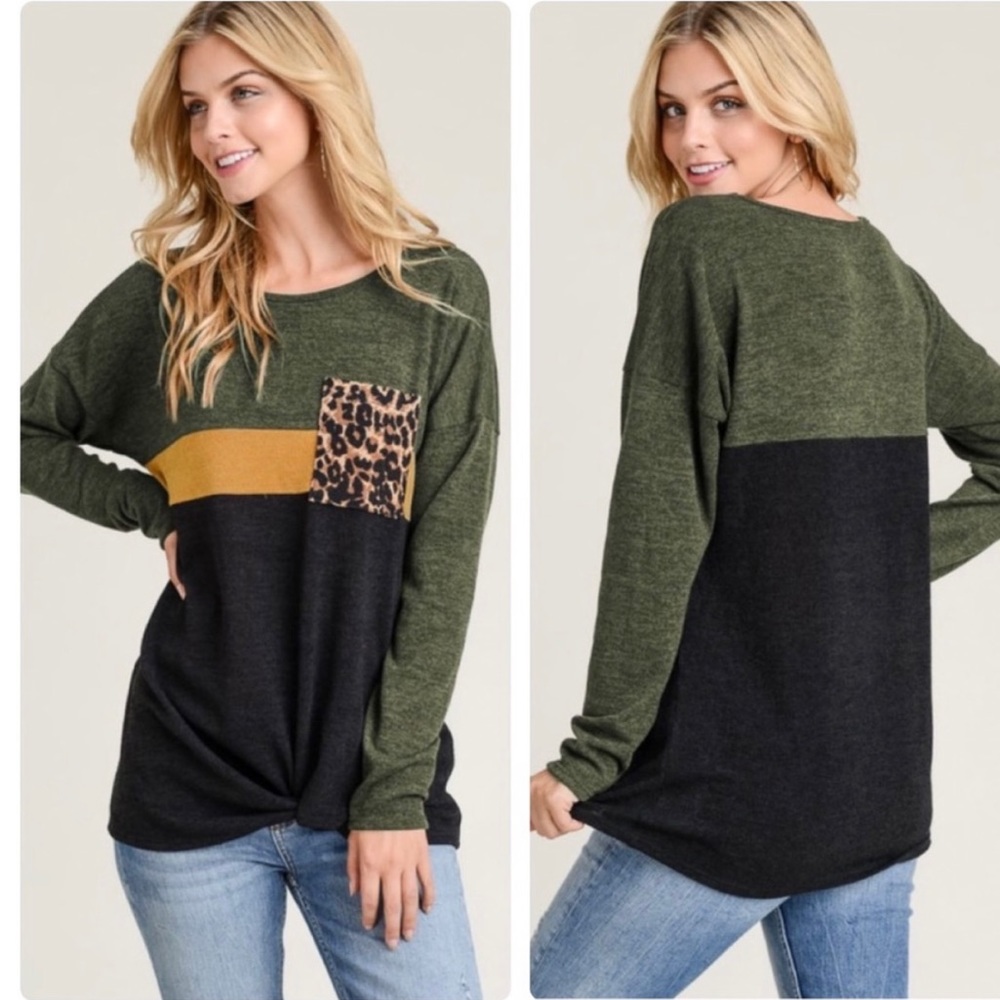 New Olive  Twisted Hem Top